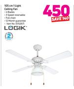 Logik 105cm 1 Light Ceiling Fan