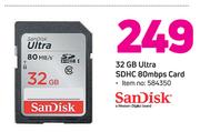 Sandisk 32GB Ultra SDHC 80mbps Card