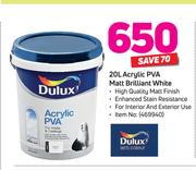 Dulux 20L Acrylic PVA Matt Brilliant White