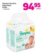 Pampers Sensitive Baby Wipes-6 x 56s Each