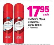 Old Spice Mens Deodorant Spray-150ml Each