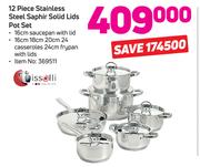 Tissolli 12 Piece Stainless Steel Saphir Solid Li8ds Pot Set