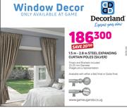 Decorland 1.5m-2.8m Steel Expanding Curtain Poles (SILVER) Including Finials & Brackets