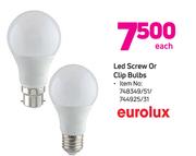 Eurolux LED Screw Or Clip Bulbs-Each