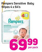 Pampers Sensitive Baby Wipes-4 x 64's Per Pack