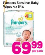 Pampers Sensitive Baby Wipes-4 x 64's Per Pack