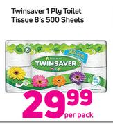 Twinsaver 1 Ply Toilet Tissue-8 x 500 Sheets Per Pack