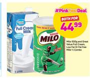 Milo 500g And Great Value Full Cream, Low Fat Or Fat Free Milk 1L Combo-For Both