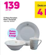 12 Piece Porcelain Heart Dinner Set-Per Set