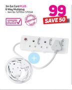 Simple Choice 3m Extension Cord Plus 6 Way Multiplug