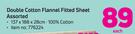 Double Cotton Flannel Fitted Sheet Assorted 137 x 188 x 28cm-Each