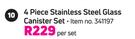 4-Piece Stainless Steel Glass Canister Set-Per Set