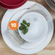 12-Piece White Porcelain Swirl Embossed Dinnerset-Per Set