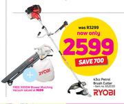 Ryobi 43cc Petrol Brush Cutter + Free 3000 Blower Mulching Vacuum