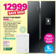 Hisense 670L Side By Side Fridge Freezer (Black Mirror Finish) H670SMB WD + Chest Freezer
