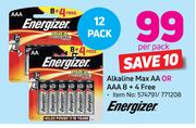 Energizer Alkaline Max AA Or AAA 8 + 4 Free-Per Pack