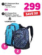Volkano 30Ltr Delstroom Blue Backpack Or 22Ltr Champ Print Backpack-Each