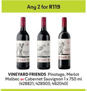 Vineyard Friends Pinotage, Merlot Malbec Or Cabernet Sauvignon-For Any 2 x 750ml