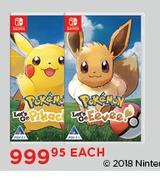 Nintendo Pokemon Let's Go Pikachu Or Nintendo Pokemon Let's Go Eevee-Each