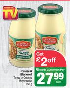 Crosse & Blackwell Tangy Or Creamy Mayonnaise-750g Each