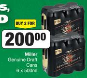 Miller Genuine Draft Cans 6 x 500ml-For 2
