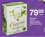 Olive Brook Carnival Natural Dry White, Natural Sweet White Or Natural Sweet Rose-3Ltr Each