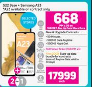 Samsung Galaxy S22 Base + Samsung A23 Smartphone-On 1GB Red Top Up Core More Data