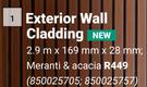 Exterior Wall Cladding 2.9m x 169mm x 28mm