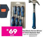 Tool Basic Screw Driver Or Claw Hammer Set-Each