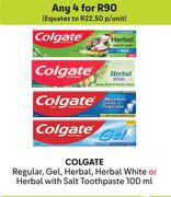 Colgate Regular Gel, Herbal, Herbal White Or Herbal With Salt Toothpaste-For Any 4 x 100ml