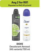 Dove Deodorant Aerosol (All Variants)-For 2 x 150ml