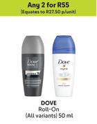 Dove Roll On (All Variants)-For 2 x 50ml