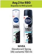 Nivea Deodorant Spray (All Variants)-For 2 x 150ml