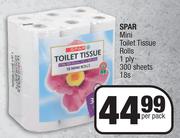 Spar Mini Toilet Tissue Rolls 1 Ply 300 Sheets-18s Per Pack