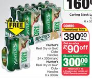 Hunter's Real Dry Or Gold Handies 24x330ml & Hunter's Real Dry Or Gold Cider Handies 6x330ml Combo
