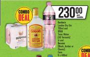 Gordon's London Dry Gin 750ml & Spar Tonic Water 1L & Bernini Blush,Amer Or Classic Cans 6x440ml
