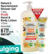 Nature's Nourishment Shower Gel 1L Plus Hand & Body Lotion 175ml Assorted-Per Pack