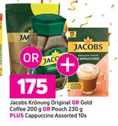 Jacobs Kronung Original Or Gold Coffee 200g,Pouch 230g+Cappuccino Assorted 10,s Pack