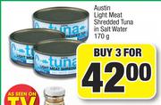 Austin Light Meat Shredded Tuna In Salt Water-For 3 x 170g 