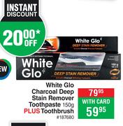 White Glo Charcoal Deep Stain Remover Toothpaste 150g Plus Toothbrush 187680