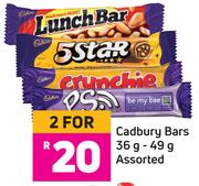 Cadbury Bars 36g-49g Assorted-For 2