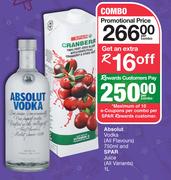 Absolut Vodka (All Flavours) 750ml & Spar Juice (All Variants) 1L-Per Combo