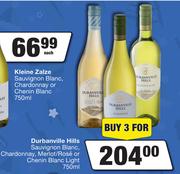 Durbanville Hills Sauvignon Blanc,Chardonnay,Merlot/Rose Or Chenin Blanc Light-For 3 x 750ml