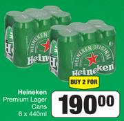 Heineken Premium Lager Cans 6 x 440ml-For 2