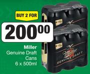 Miller Genuine Draft Cans 6 x 500ml-For 2