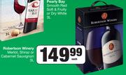Robertson Winery Merlot, Shiraz Or Cabernet Sauvignon 3Ltr-Each