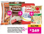 Aunt Caroline Rice 10Kg+Tastic Parboiled Rice 10Kg+Econo Cake Flour 10Kg+Selati Brown Sugar 5Kg-All 