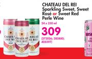 Chateau Del Rei Sparkling Sweet, Sweet Rose Or Sweet Red Perle Wine-24 x 250ml