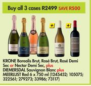 Krone Borealis Brut, Rose Brut, Rose Demi Sec Or Nectar Demi Sec-3 x 6 x 750ml