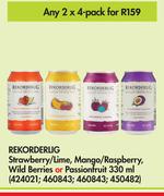 Rekorderug Strawberry/Lime,Mango/Raspberry,Wild Berries Or Passionfruit-2 x 4 x 330ml